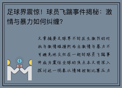 足球界震惊！球员飞踹事件揭秘：激情与暴力如何纠缠？